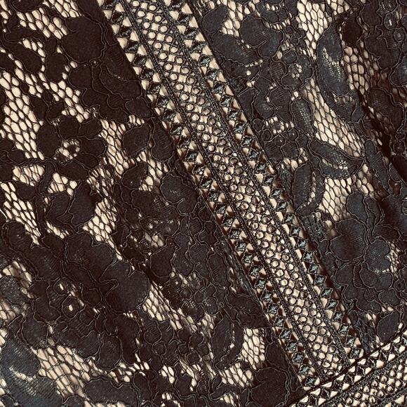 Miss May Womens Dress Medium Black Floral Lace Tan Lining Flare Sleeves A Line - Picture 4 of 16